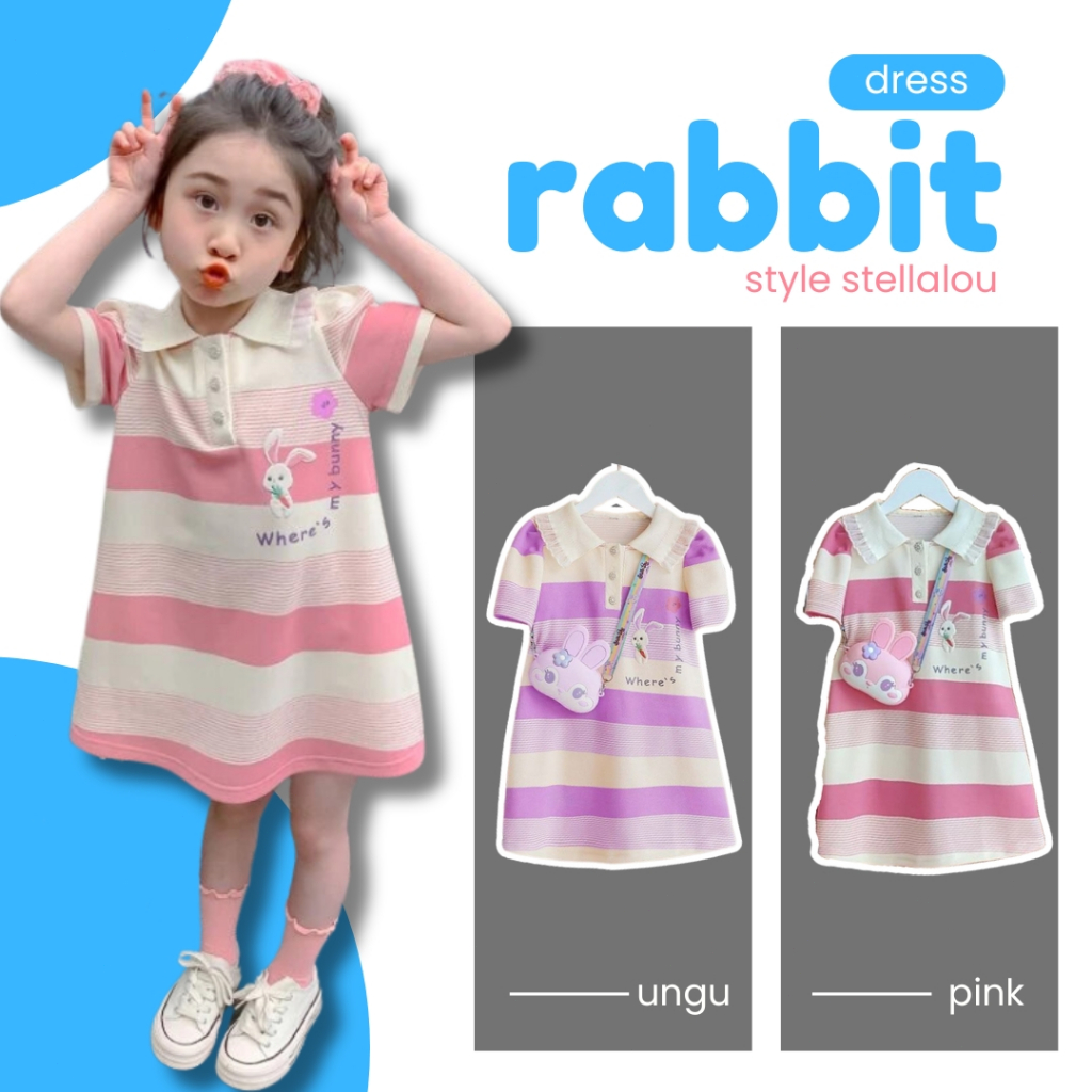 Jual HOOBABY 2-10 Tahun Dress Rabbit Salur Gaun Baju Anak Perempuan ...