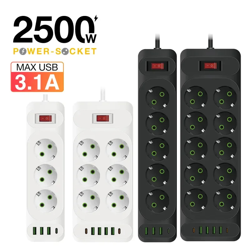 Jual Stop Kontak 10 Plug + 4 USB Port 2M Type C Tipe C 10A 110 - 250V ...