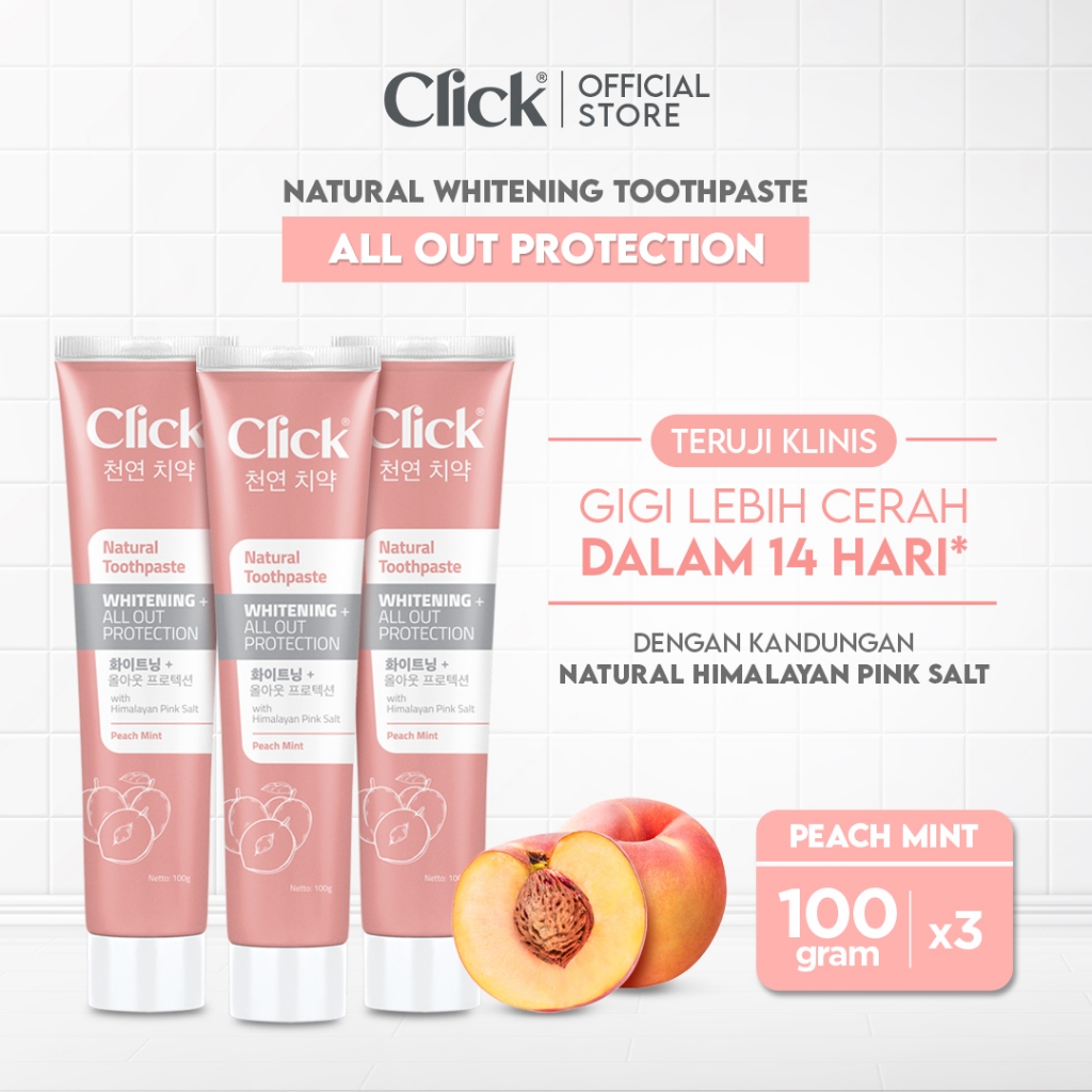 Jual Click Natural Toothpaste Whitening + All Out Protection Triple ...