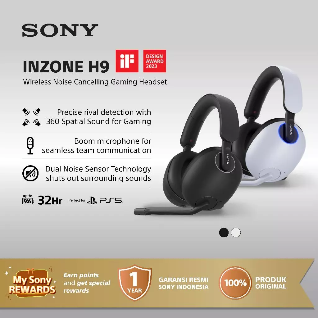 SONY INZONE H9 Wireless Noise Cancelling Gaming Headset Headphone Head Phone Headphones