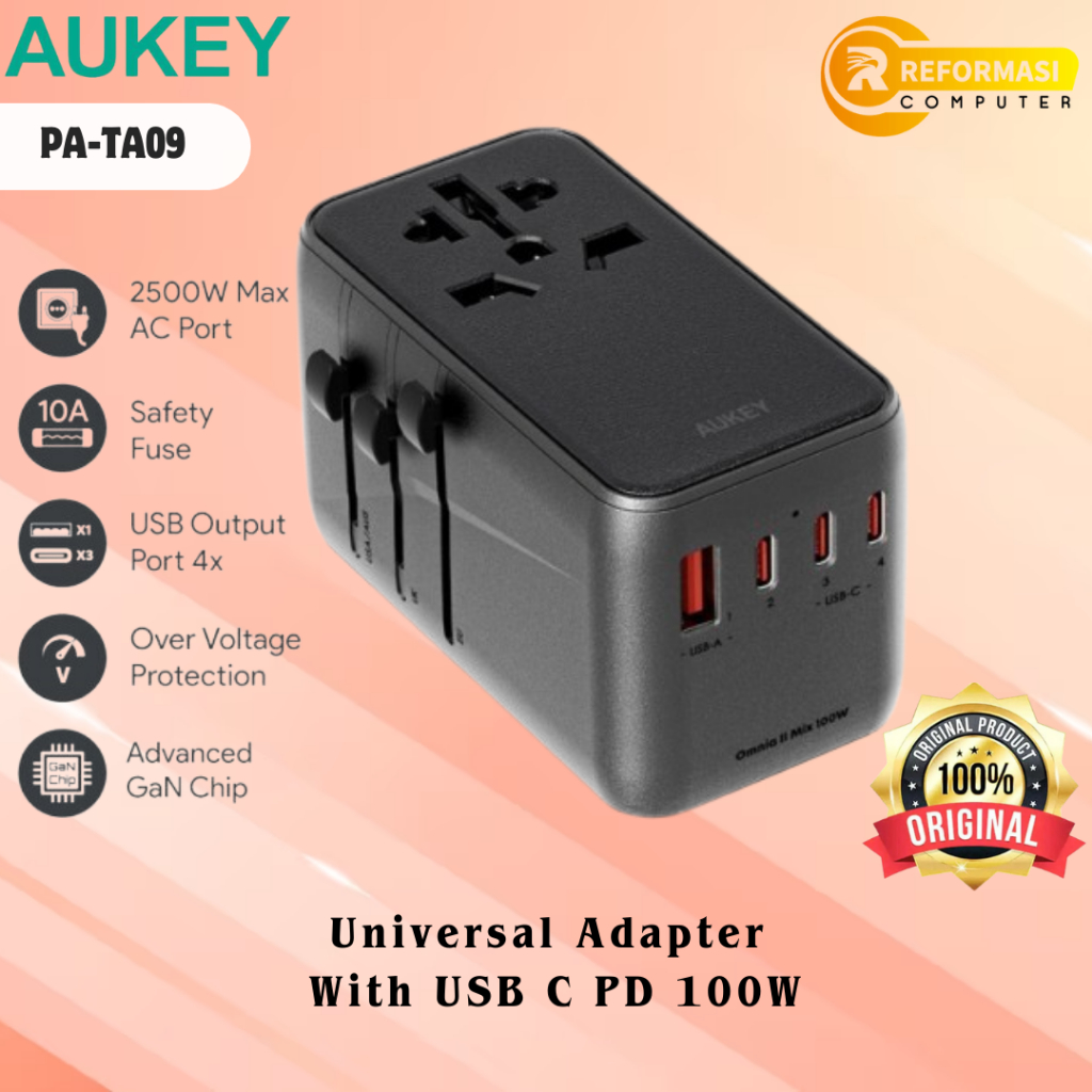 Jual AUKEY Universal Adapter AUKEY PA-TA09 With USB C PD 100W | Shopee ...