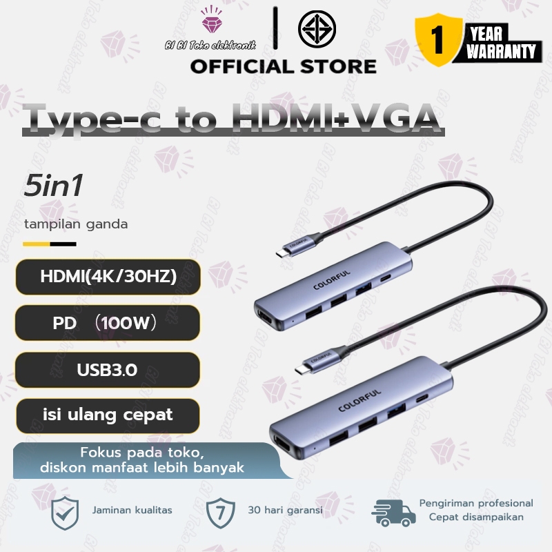 Jual COLORFUL 4 IN 1 HUB Adapter USB Type C to HDMI & VGA 4K 30Hz High ...