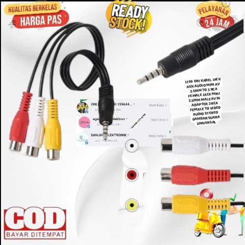 Jual 169 ORI KABEL JACK AUX AUDIO MINI AV 3.5MM TO 3 RCA FEMALE JACK ...