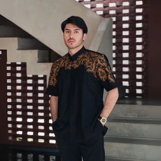 BASTOH Xavier Baju Koko Pria Dewasa Bordir Hitam