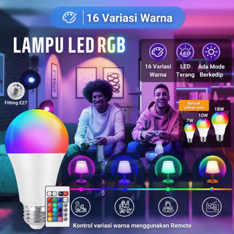 Jual Lampu bohlam led Rgb plus remote 7w/10w/18w | Shopee Indonesia