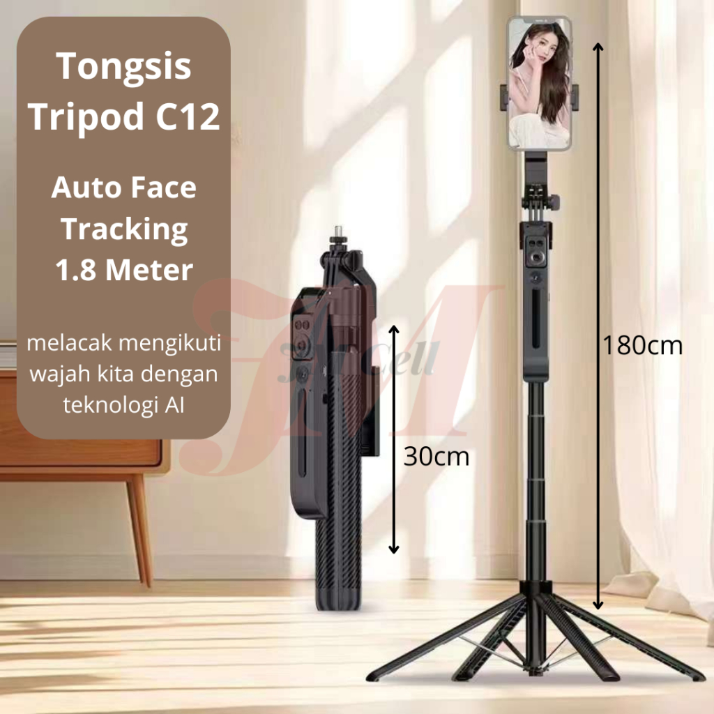 Jual JM C12 Auto Face Tracking Tripod Tongsis 1.8M Gimbal Handphone ...