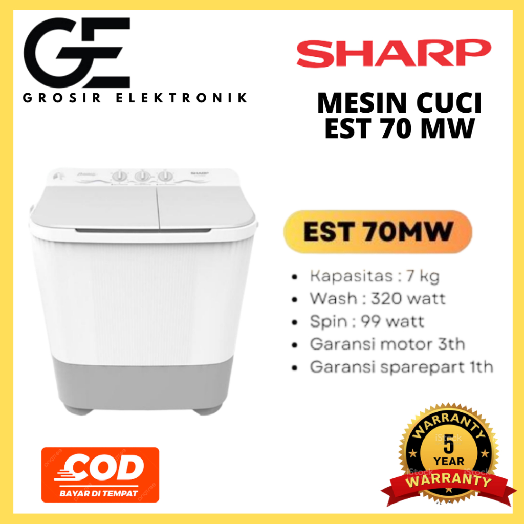 Jual SHARP MESIN CUCI 2 TABUNG 7KG EST 70MW GARANSI RESMI | Shopee ...