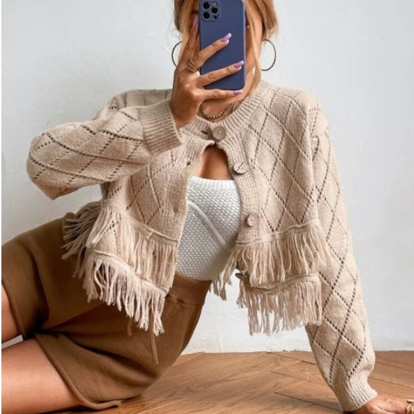Jual MALIKIN Rajut Crop Top Rawis Wanita Cardigan Crop Rajut Rawis ...