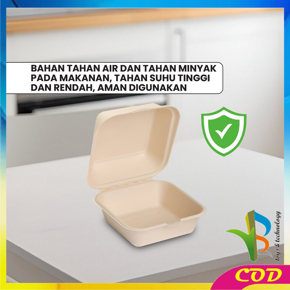Jual RB-C1100 Bagasse Box Serat Tebu Lunch Box Burger 6in Food Grade ...