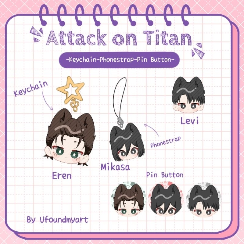 Jual [Ufoundmyart] Keychain Phonestrap Pin Button Attack on Titan ...