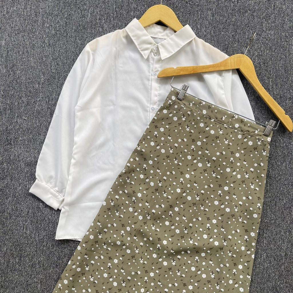 Jual grosir_solo || ONESET 2in1 SETELAN ROK MOTIF BUNGA + KEMEJA AUDREY ...