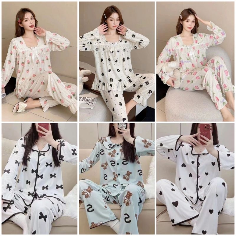 Jual Baju tidur wanita fashion wanita set piyama wanita murah | Shopee ...