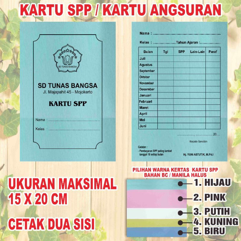 Jual Kartu SPP/Kartu Administrasi/Kartu Pembayaran manila (350 pcs ...