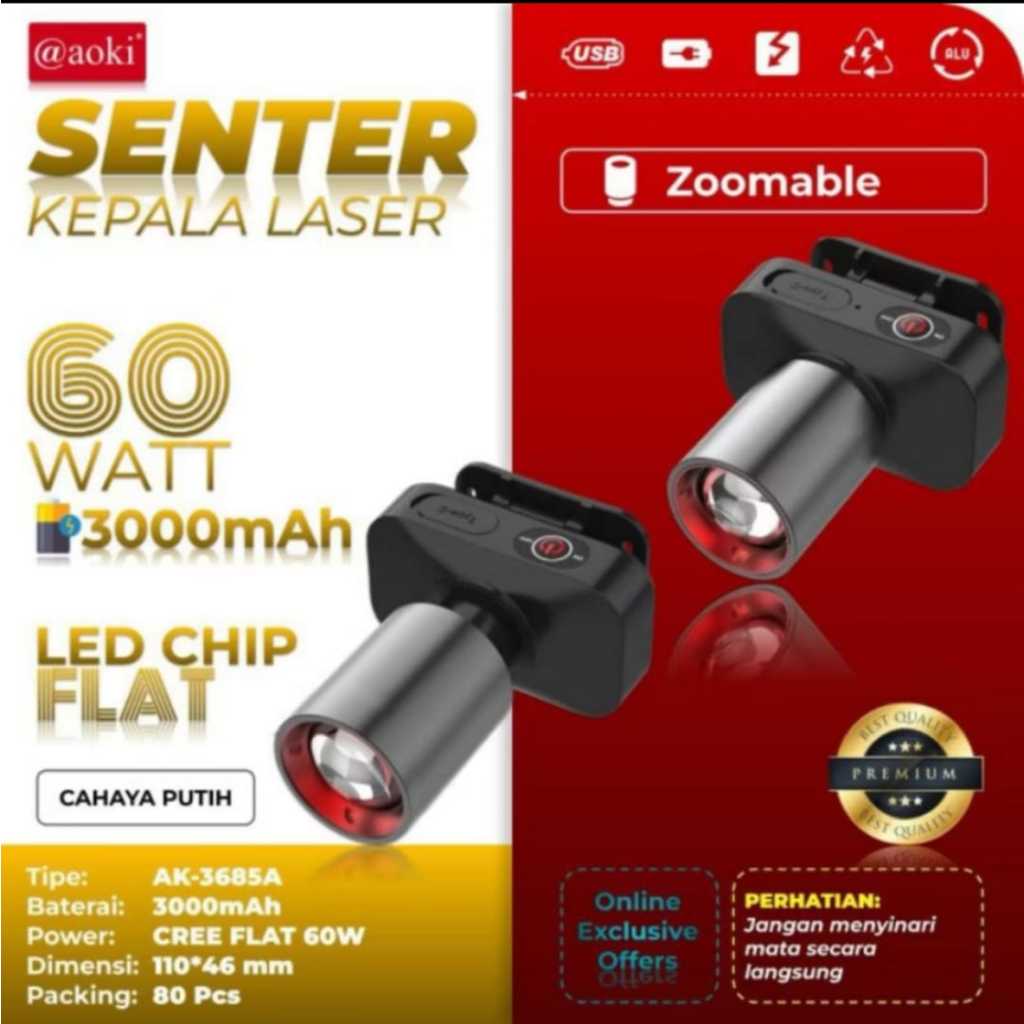 Jual AOKI SENTER KEPALA LED ZOOM AK-3685A 60W / CAHAYA SUPER TERANG ...