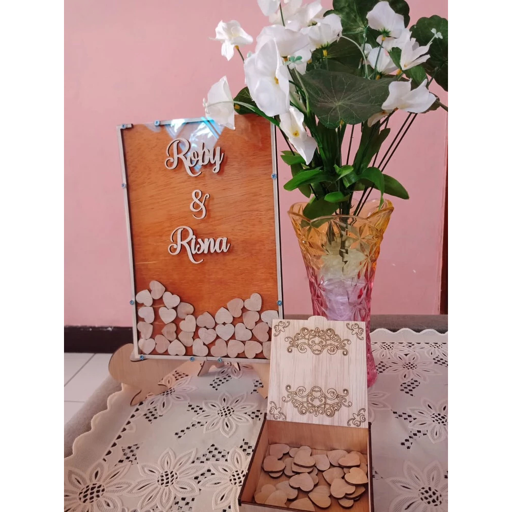 Jual Custom Frame Hati Guest book Heart Wedding Sign Love Acrylic Kartu ...