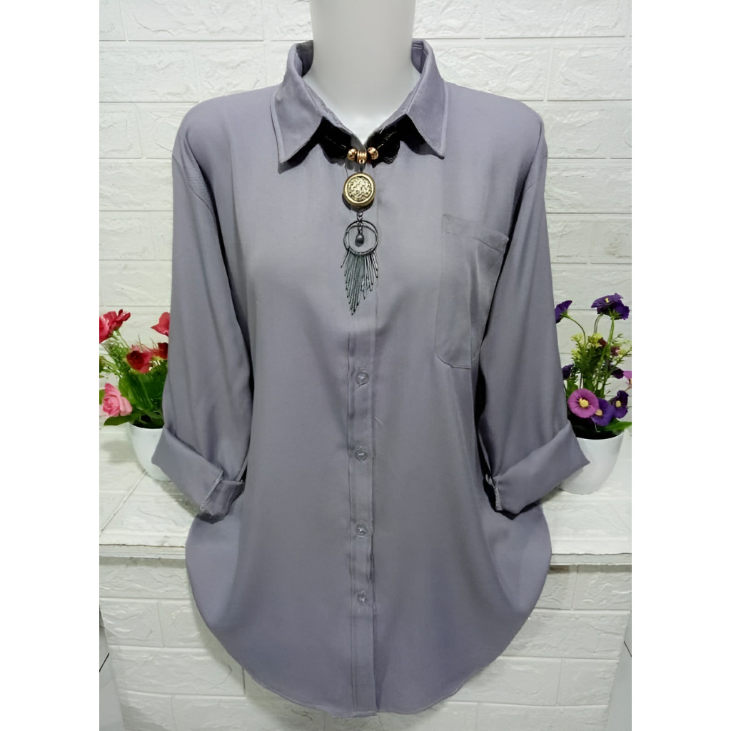 Jual KEMEJA WANITA BASIC POLOS LENGAN PANJANG KEMEJA CEWEK BASIC POLOS ...