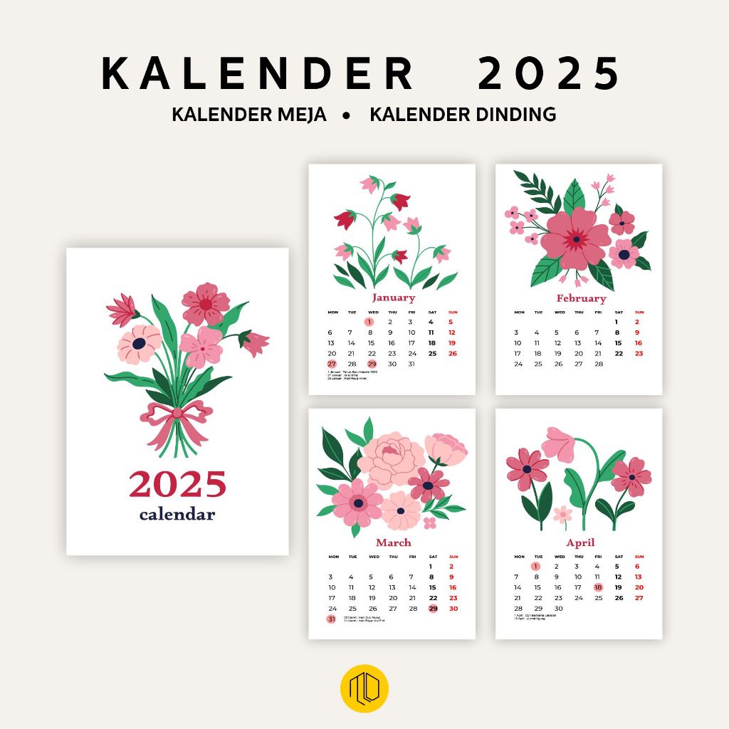 Jual 2025 Kalender Dinding Motif Bunga / Kalender Meja 2025 Model