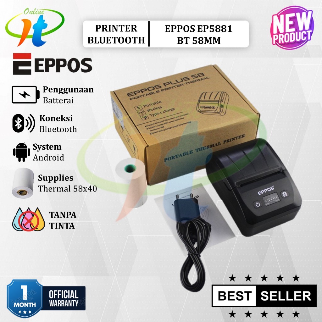 Jual Mobile Printer Bluetooth Thermal 58mm Eppos EP5881 RPP02N Mini ...