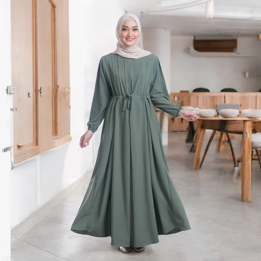 Melia Dress gamis polos tampilan depan