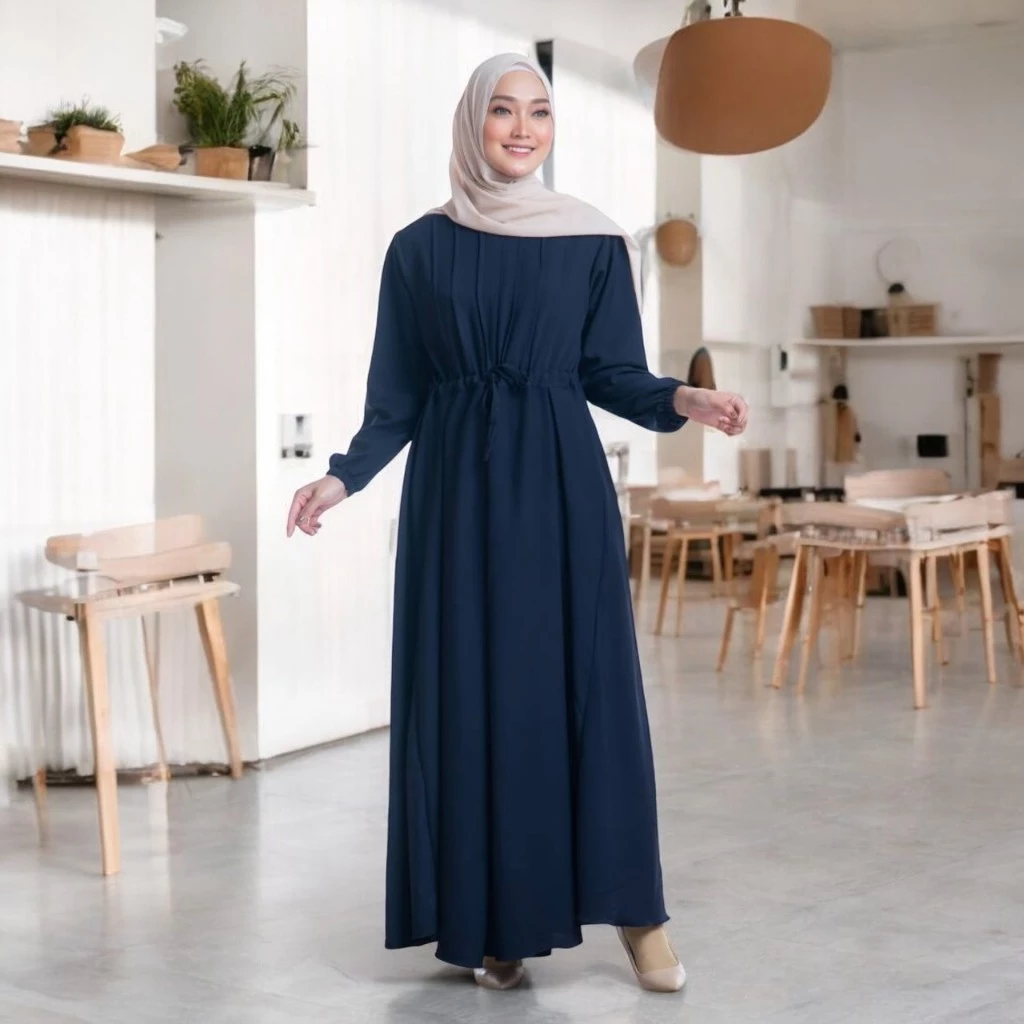 Detail gamis polos daily wear wanita muslimah