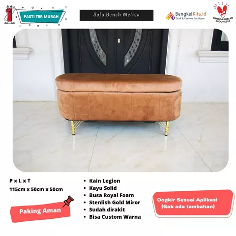 Sofa Storage Box Oval Bench Melisa Minimalis |Sofa Bangku Penyimpanan Aesthetic | Bahan Kain Bludru