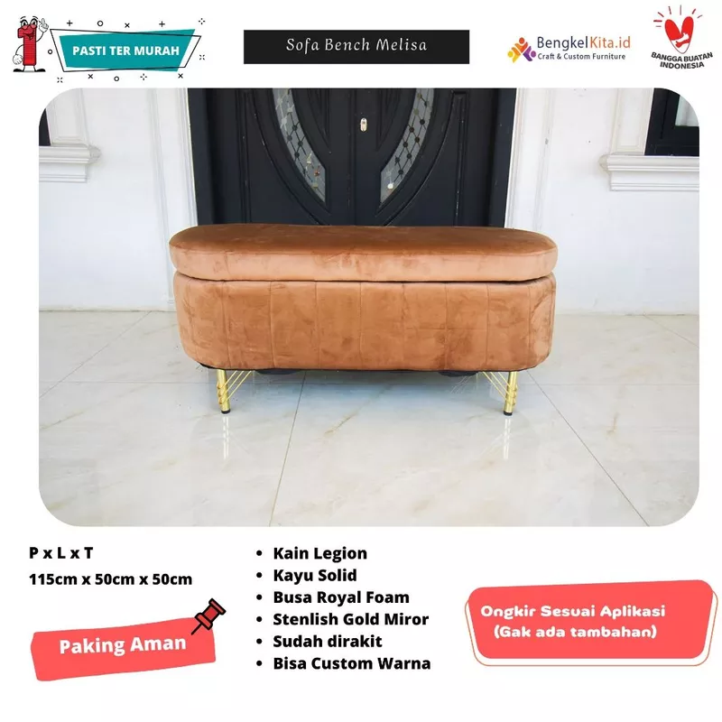 Sofa Storage Box Oval Bench Melisa Minimalis |Sofa Bangku Penyimpanan Aesthetic | Bahan Kain Bludru