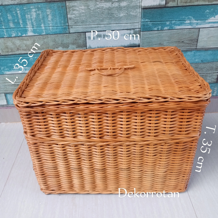 Jual keranjang rotan besar tutup persegi panjang laundry penyimpanan ...