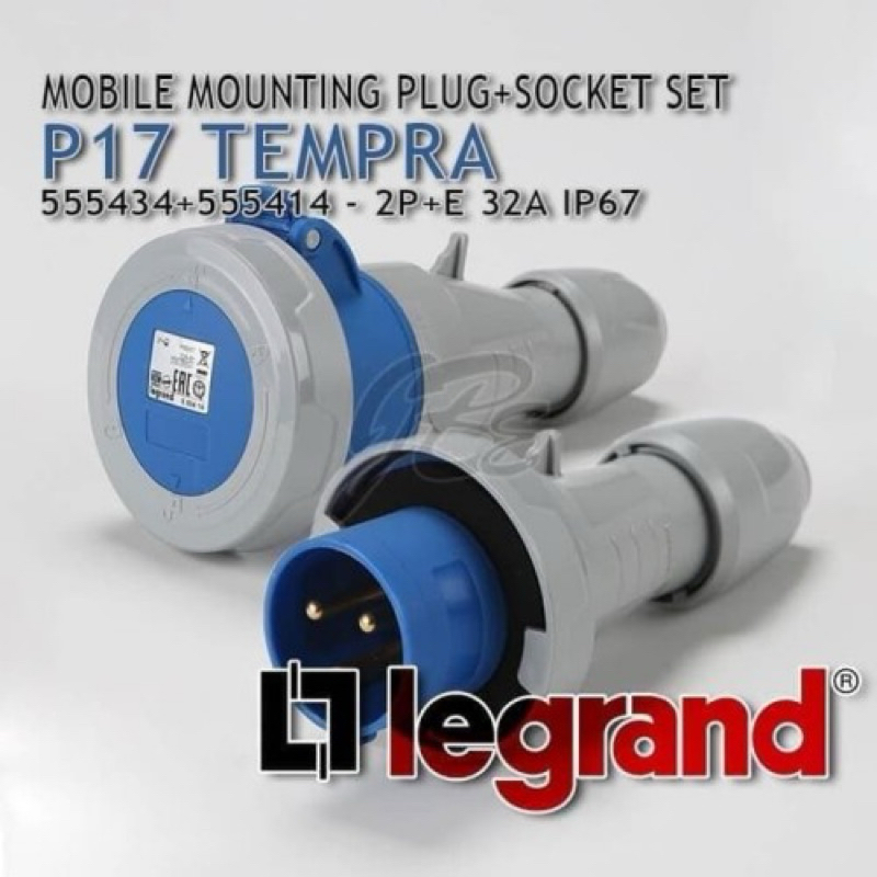 Jual SET SOCKET MOBILE MOUNTING + PLUG 32A 3PIN (2P+E) IP67 LEGRAND ...
