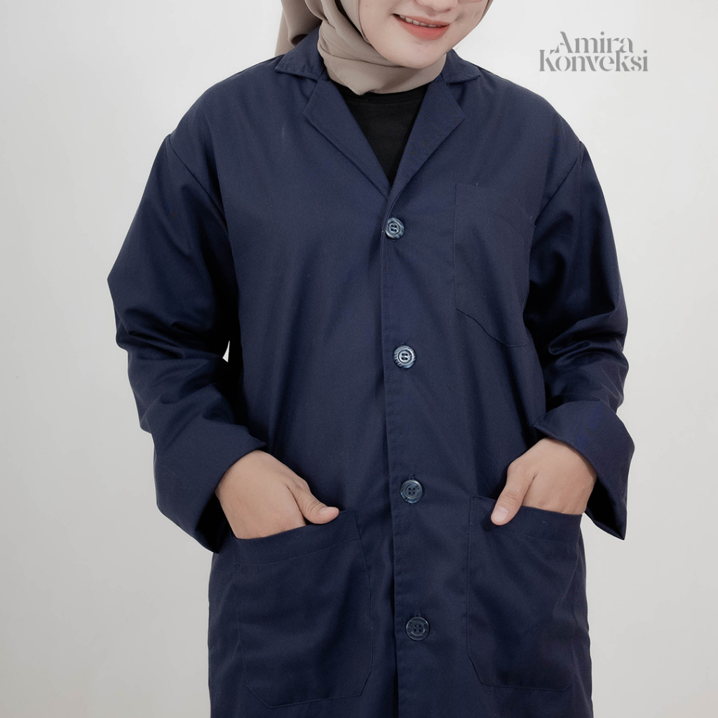 Jual Jas Lab Warna Biru Dongker / Jas Laboratorium Lengan Panjang Model ...