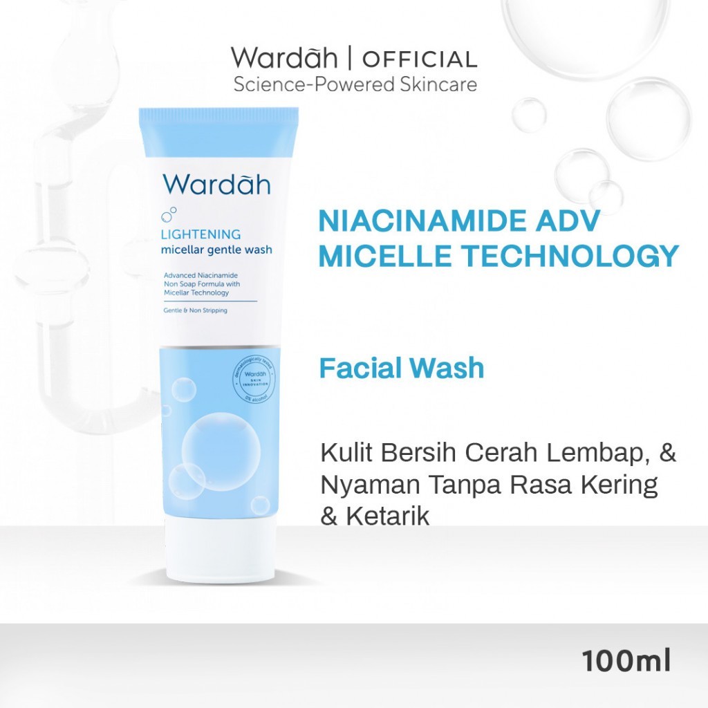 Wardah Lightening Niacinamide Micellar Gentle Wash - Facial Wash dengan Advanced Niacinamide - Sabun Cuci Muka pH Balance Untuk Mencerahkan - Cocok untuk Kulit Kombinasi Normal Cenderung Kering