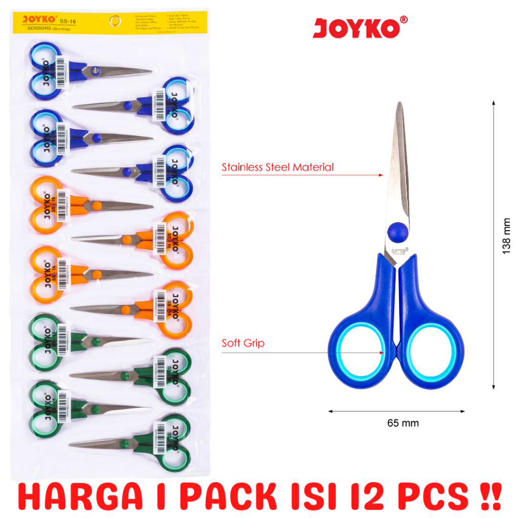 Jual JOYKO SCISSOR GUNTING JOYKO KECIL TAJAM MURAH SS-16 PACK LUSIN ...