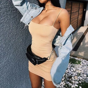 Tank Top Mini Dress Wanita Tanpa Lengan Mini Dress Bodycon Korean Style Kasual Off Shoulder