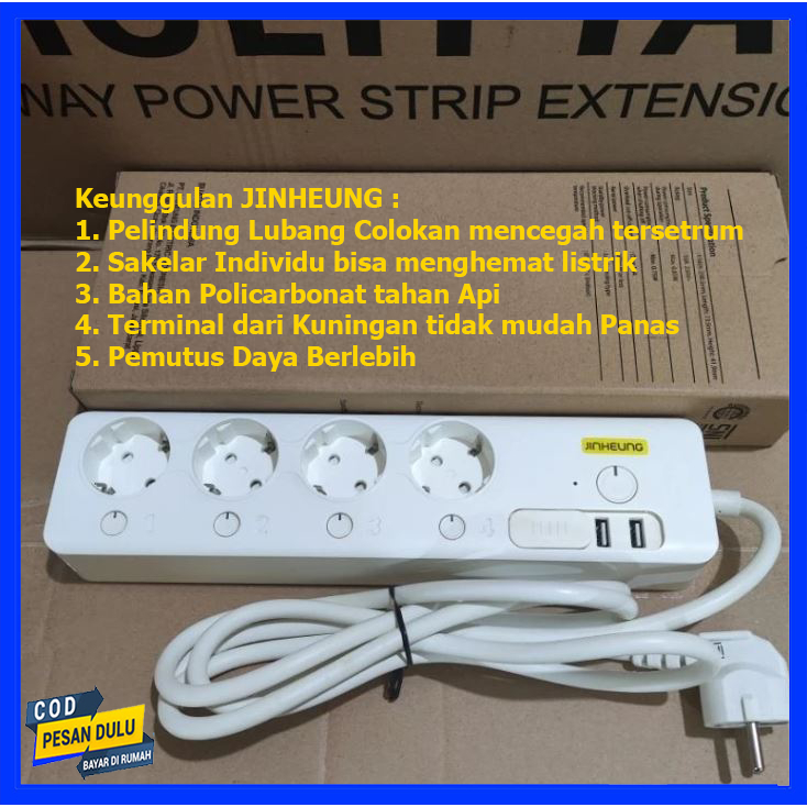 Jual JINHEUNG Stop Kontak Multi Tap Switch 4 Lubang 2 USB Port ...