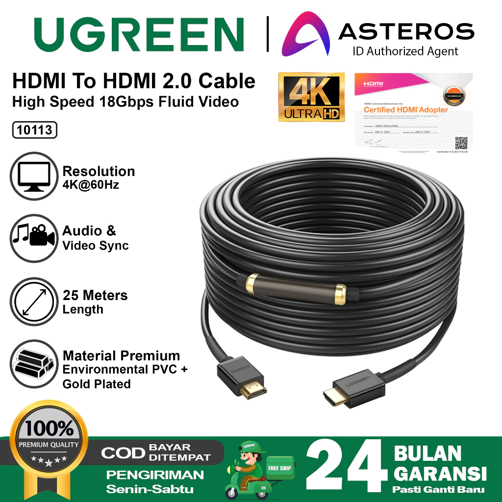 UGREEN Kabel HDMI To HDMI 25 Meter 4K 60Hz 18Gbps Ultra HD 10113