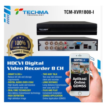 Jual TECHMA TCM-XVR1B08-I XVR DVR Up to 2MP WizSense AI SMD Plus 8CH ...