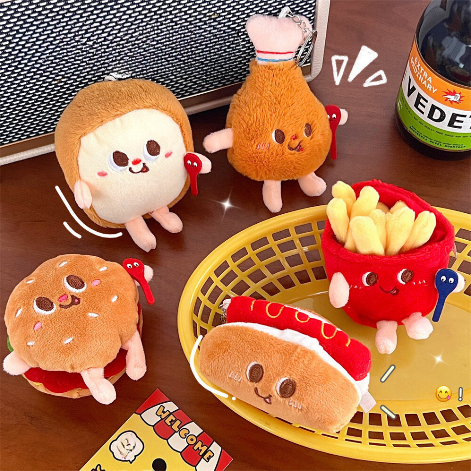 Jual Gantungan Kunci Boneka Junk Food Burger Fried Fries Toast Friend ...