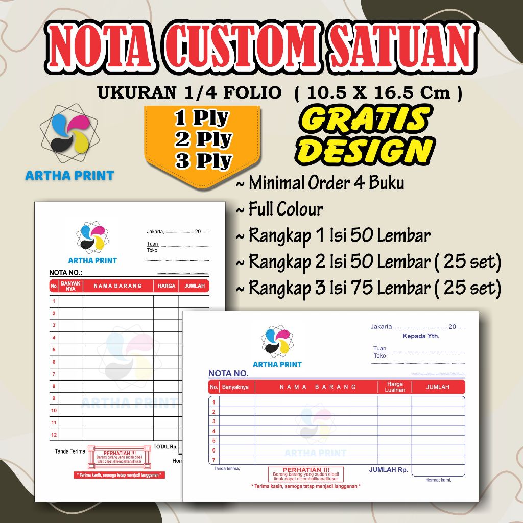 Jual Nota 1/4 Folio 1ply 2 ply 3 ply nota custom request nama toko ...