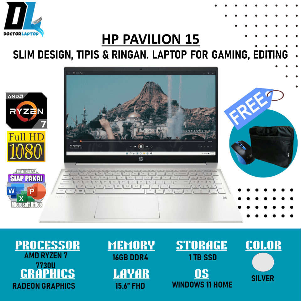 Jual Laptop Editing HP Pavilion Gaming 15 AMD Ryzen 7 7730U Ram 16GB