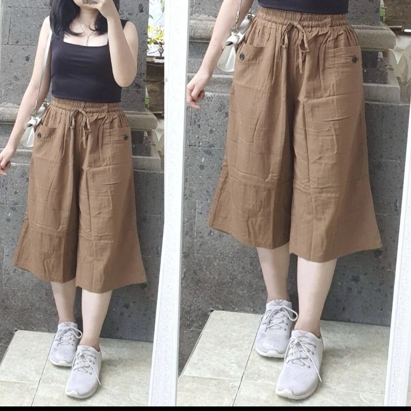 Jual Celana Kulot Wanita 7/8 Kekinian Terbaru Celana Linen Cringkle