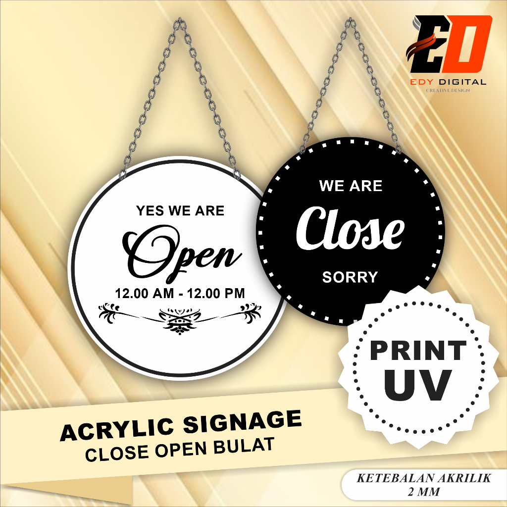 Jual [Print UV] Sign Signage Buka Tutup Open Close Bulat Papan Plakat ...