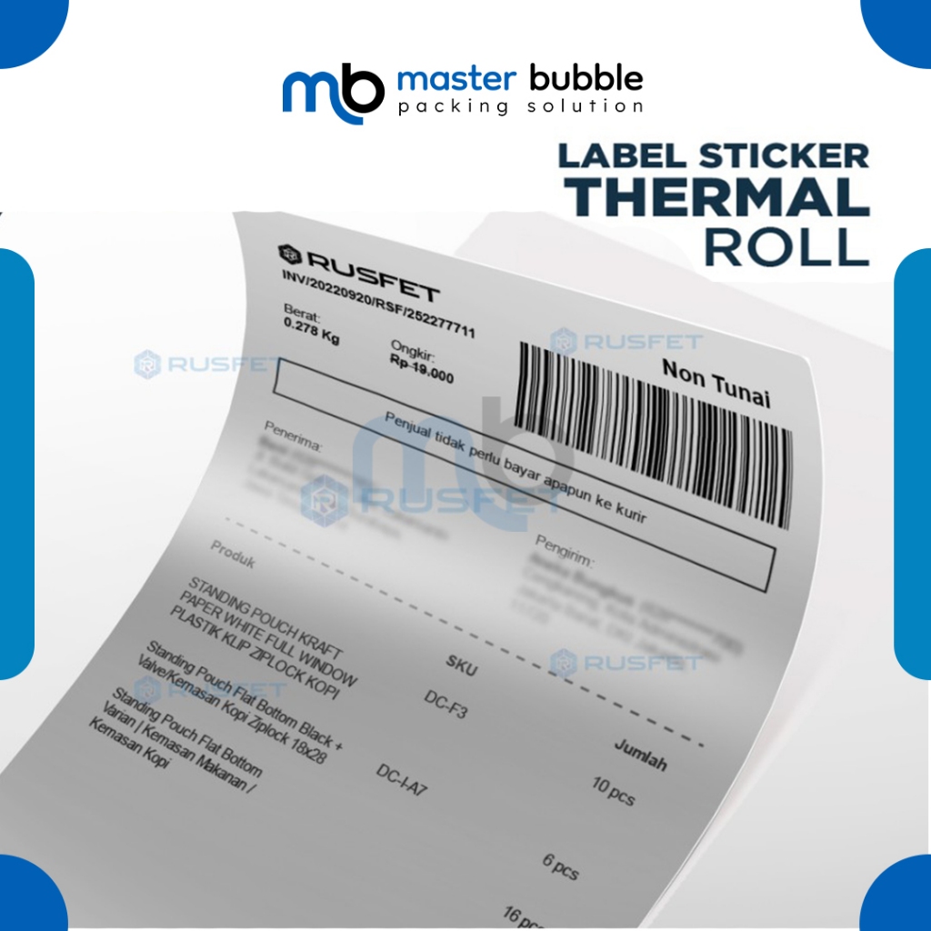 Jual Kertas Termal Label RUSFET Continous Sticker Paper Thermal Printer ...