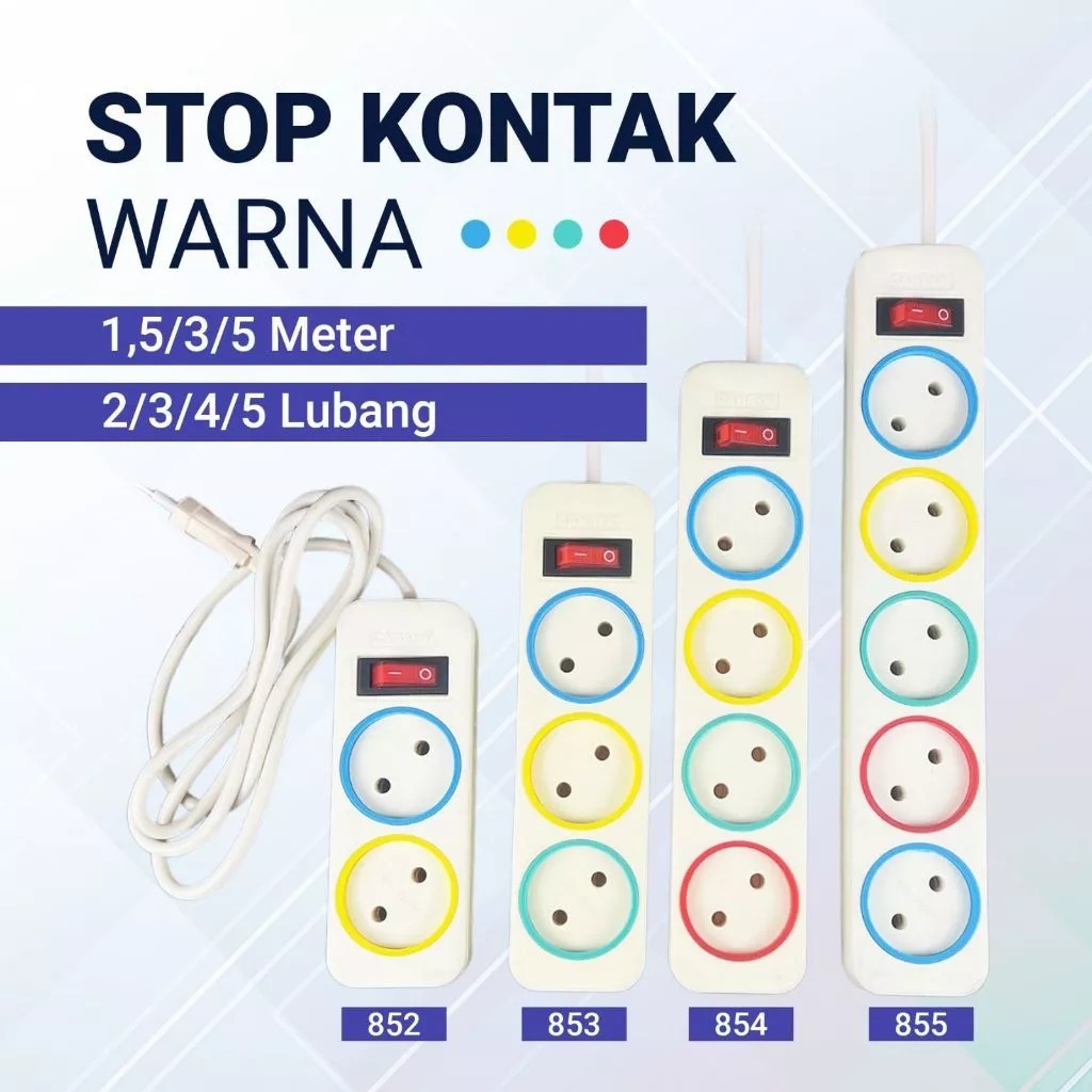 Jual Stop Kontak Gepeng ColorFull ON/OFF / Stop Kontak + Kabel 2/3/4/5 ...