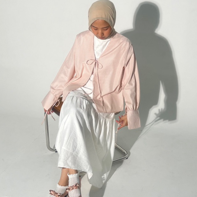 Jual (SAY KARRA) Daphne Outer Atasan Wanita Stripe Bertali Shopee