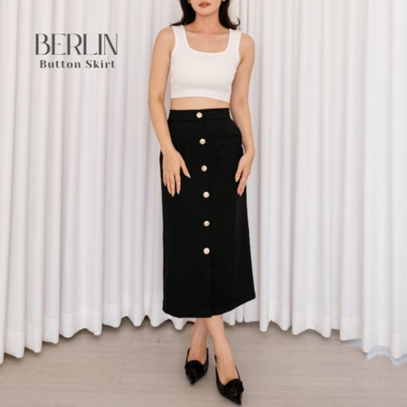 Jual Berlin Button Skirt - Rok Trendy Wanita - Rok Kargo Midi - Cargo ...