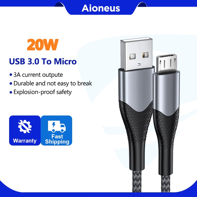 Jual Aioneus | Kabel Data Micro USB 3A Fast Charging 20W 1M/2M For ...
