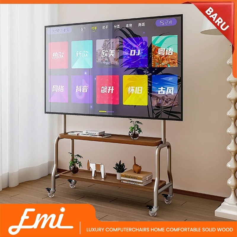 Jual Rak Meja TV Stand Kayu MInimalis Movable with Wheels Bracket ...