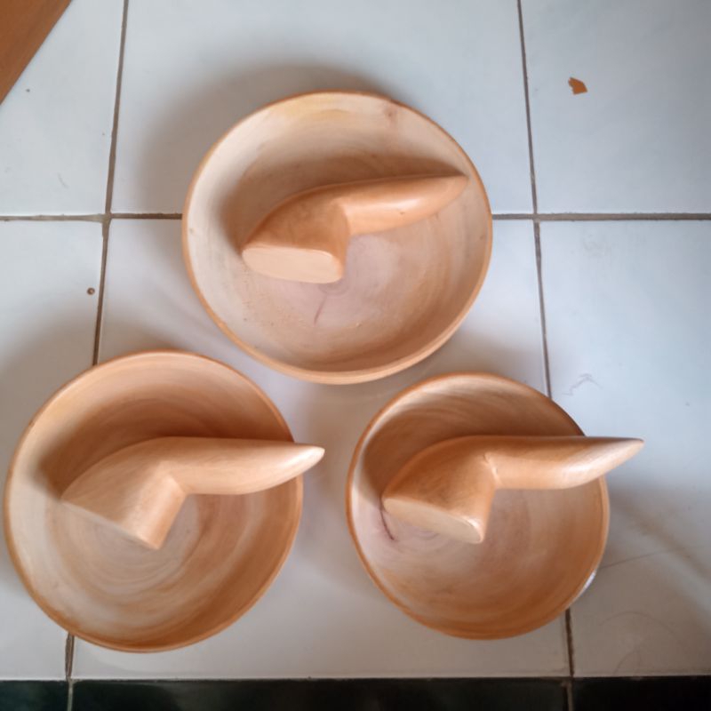 Jual Cobek kayu Model Tebal +ulekan (1set)/cowek kayu/lemper kayu ...