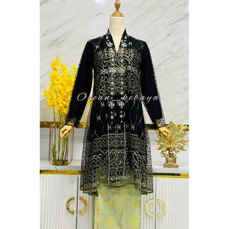 Jual Kebaya Kartini Tulle Kombinasi Hitam Payet Bermotif H | Shopee ...