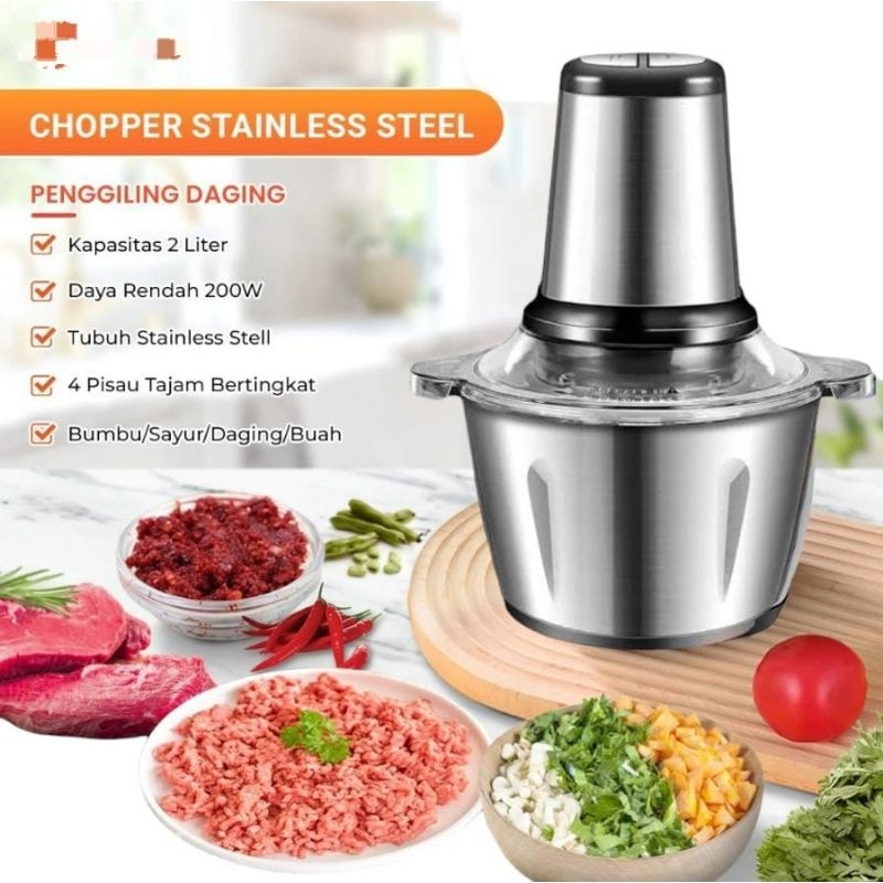 Jual Blender Chopper Penggiling Daging Bumbu Stainless Kapasitas 2 ...