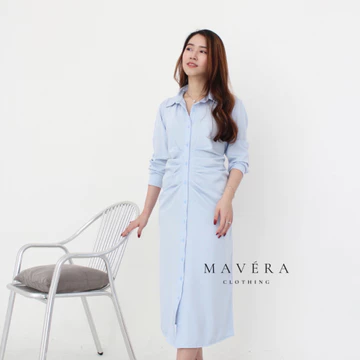 MAVERA Jasmine Pleated Dress Cotton Silk Bodycon Midi Dress Mewah Elegan Lembut Nyaman Simple